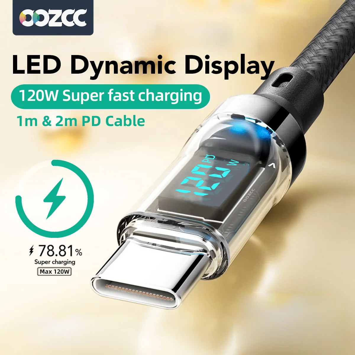 VibeWatt™ Premium LED Display USB-C Kabel (100W/120W)