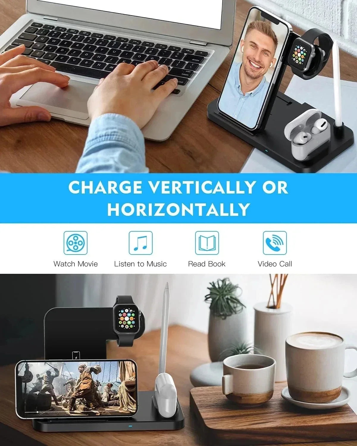 VibeWatt™ bezdrátová nabíjecí stanice 4v1