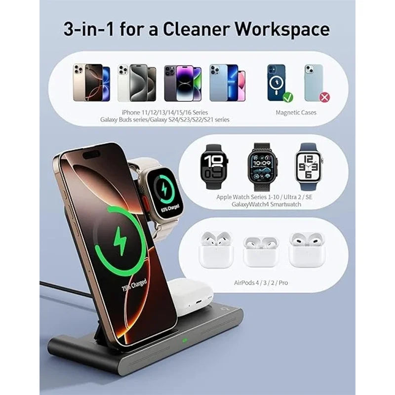 VibeWatt™ bezdrátová nabíjecí stanice 4v1