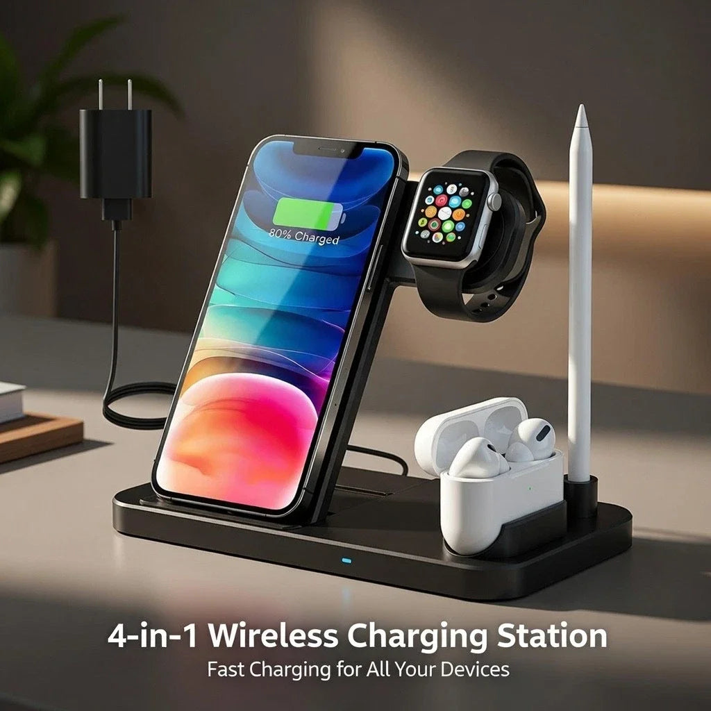 VibeWatt™ bezdrátová nabíjecí stanice 4v1